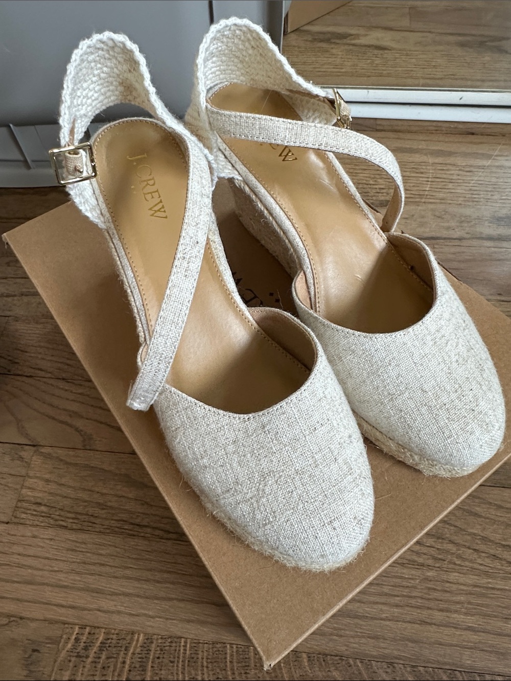 J. Crew Cream Linen Espadrille Slingback Wedges